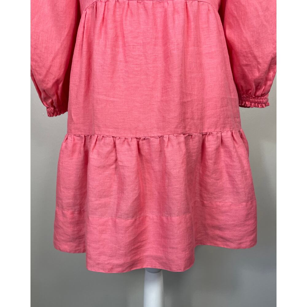 Tyler Boe Ansley Linen Mini Puff Sleeve Tiered Dress Coral Pink Small Beachy - Picture 10 of 13